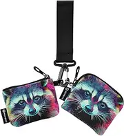[XYMZR] Mini Zip Around Wristlet keychain Wallet Cool Raccoon Portrait for Women Personalized Pattern Detachable Dual Pouch Wristlet Portable Wallet Phone Coin Purse, Multi-colored, One Size