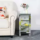 Mirrored Nightstand End Tables 3 Drawers Mirror Accent Side Table Modern beside
