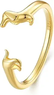 [Teleye] Dachshund Opening Ring 925 Sterling Silver Ring for Women, SCR894-B, Metal, pavé-setting