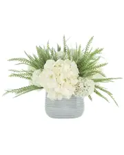 Creative Displays Hydrangeas & Viburnum Arranged in Ceramic Vase with Ferns