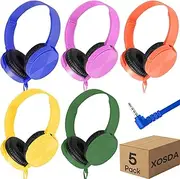 XOSDA Kids Headphones Bulk 5 Pack for School Classroom Students K-12, Wholesale Wired Durable Headphones for Children Toddler Boys Girls Computer Chromebook Laptop PC (LS450, 5 Mixed)