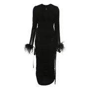 [Pinko] Pinko Feather-trim Midi Dress L BLACK