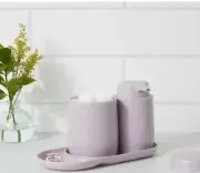 Room Essentials~ 3pc Lavender Bath Bundle Set: Soap Tray & Pump & Canister