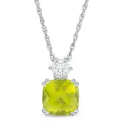 8.0mm Cushion-Cut Peridot and Lab-Created White Sapphire Pendant in Sterling Silver
