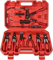 Professional Hose Clamp Kit,9PCS Automotive Hose Clamp Pliers Set,Fuel Oil Water Hose Auto Tools,Wire Long Reach Hose Clamp Pliers Set,for Automotive Coolant Radiator Heater and Water Hose (Red)