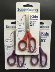 Schoolworks Beginner Kids Blunt-Tip Scissors Purple Red Squishgrip 5+ Set of 3