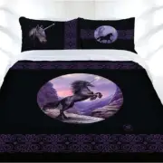 Anne Stokes - Black Unicorn - Queen Bed Quilt Doona Duvet Cover Set