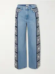 [FRAME] FRAME - Le Jane Cropped Crochet-trimmed High-rise Straight-leg Jeans - Light denim - 29 29 Blue