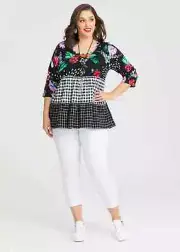 ts Taking Shape Top Size 18 Gingham Floral Natural style NWT