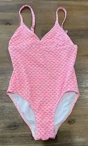 Girls size 8 pink and white lined One piece BATHERS Target NEW 957