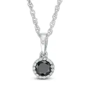 0.2 CT. Enhanced Black Natural Clarity Enhanced Solitaire Beaded Frame Pendant in 10K White Gold