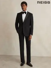 Reiss Black Oe Poker Wool-Blend Slim-Fit Tuxedo Trousers (E98358) | $210