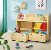 3-tier Kids Bookcase Children Bookshelf Toy Storage 2 Drawer 2 Bins Display Rack