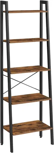 5-Tier Bookshelf with Metal Frame and Wood Look - Rustic Brown