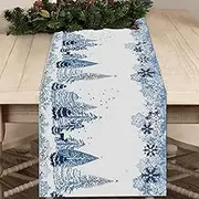 Christmas Table Runner 90 Inch Blue Snowflake Winter White Holiday Table Runners for Christmas Reindeer Elk Forest Dinner Runner Xmas Party Decorations