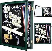 17"x23" Graduation Shadow Box Frame Large Wood Display Case with Stick Pins Hanging Hardware Graduation Gown Display Memory Box for Cap Gown Diploma Stole Cords Keepsake (Green)