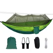 1-2 Person Portable Outdoor Camping Hammock with Mosquito Net High Strength Parachute Fabric Hanging Bed Hunting Sleeping Swing Max Load 300KG ARMYGREENYARN COLOR