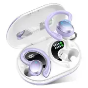 Wireless Earbuds Sport, Bluetooth 5.3 Headphones Bass HiFi Stereo Over EarBuds, 48Hrs Noise Cancelling Headset with Earhook, IP7 Waterproof,Purple