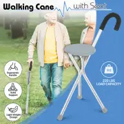 Foldable Walking Cane Portable Aluminum Walking Stick w/Tripod Chair Seat Stool