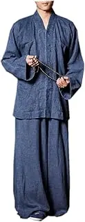 [ZanYing] Men's Buddhist Monk Suits Wide Leg Linen Sets Meditation Casual Sets