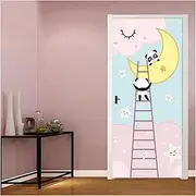 Door Stickers PVC Waterproof Cartoon Little Bear Climbing Stairs Door Stickers Living Room Bedroom Door Decor DIY Decal(77x200cm)