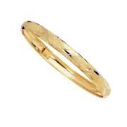 10k Yellow Gold High Polished Flex And Diamond Pattern Bangle Bracelet, 7"