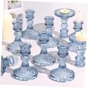 Glass Candle Holder Set of 12, Blue Taper Candle Holders Bulk, Vintage