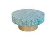 Goa Blue Shell Round Wooden Coffee Table Gold Accent Base