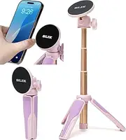 Slick 246818 Smartphone Tripod, Magnepod, Purple, Magsafe Compatible, Magnetic Ring Included, 3 Levels of Stretch, Vlog, Video Streaming, Selfies, Lightweight, Compact