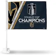 Rico Industries NHL Hockey Vegas Golden Knights 2023 Stanley Cup Champions Double Sided Car Flag - 16" x 19" - Strong Pole That Hooks onto Car/Truck/Automobile