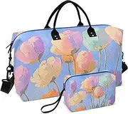 [ZRYSMY] Duffel Bag for Traveling, Colorful Florals Painting Travel Bag Gym Bag, with Multiple Interior Pockets Shoulder Weekender Bag for Women Men with Toiletry Bag 20.5L x 1.9W x 13.8H