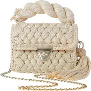Morakot Women's Knit Clutch Purse Evening Clutch Bag for Women Handle Tote Purse Crochet Wedding Party Purse Khaki