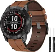 Strap for Garmin Fenix 6X, Fenix 6X Pro, Fenix 5X, Fenix 5X Plus, Fenix 7X, Fenix 3, Fenix 3 HR, 26 mm Genuine Leather Replacement Strap Quick-Fit Watch Strap for Garmin Enduro, Quatix 3, D2 Delta PX