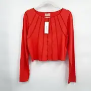 Urban Outfitters Ribbed Exposed Seam Button Front Top XL Red Orange Long Sleeve