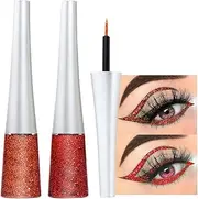 evpct 2Pcs Bronzer Red Color Liquid Glitter Eyeliner Set, Long-wearing and Waterproof