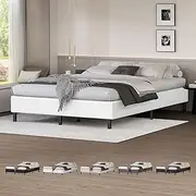 ALFORDSON Bed Frame Base King Size with PU Leather Upholstery, Bed Platform Foundation Without Headboard for Mattress Topper, Basel White