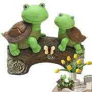 LeoLeozz Turtle Garden Decor,Cute Solar Powered Frog Turtle Resin Decor with Light - Animal Decorative Ornaments, Creative Yard Landscaping Statue for Balcony Patio