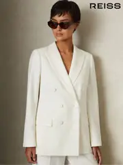 Reiss White Leanna Wool Blend Double Breasted Tux Blazer (E74273) | $565