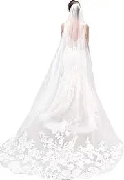 [MisShow] White Ivory Lace Edge Cathedral Length Wedding Bridal Veil with Comb