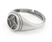 Star Signet Ring Adjustable Antique silver plated Brass 12.5-14US size 3626
