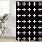 White Cross Over Black Shower Curtain