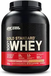 OPTIMUM NUTRITION Gold Standard 100% Whey Protein Powder, Strawberry Banana, 2.27kg - [2024/2025 plastic neck band packaging may vary]