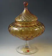 EMPOLI MID CENTURY QUILTED DIAMOND LARGE CANDY OR APOTHECARY JAR CIRCUS TENT