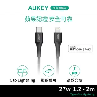 AUKEY Type-C to Lightning MFi認證 1.2/2M 充電線 (CB-AKL3/CB-AKL4)