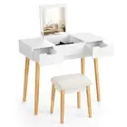 Dressing Table Stool Set Makeup Flip Top Mirror Vanity Desk Jewellery Organizer