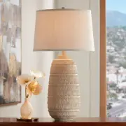 360 Lighting Maya 31" High Oatmeal Fabric Shade Faux Wood Table Lamp