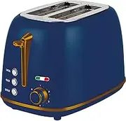 Vintage Toaster – Copper Blue Stainless Steel 2 Slice, 825W – Extra Wide Slots, 6 Browning Levels, Defrost & Reheat, High-Lift Lever
