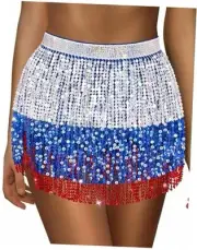 Sparkly Sequin Skirt for Women - Glitter & Fringe, One Size Silver Blue Red