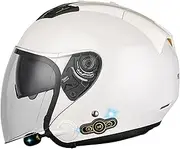 Bluetooth Open Face Motorcycle Helmet 3/4 Motorcycle Jet Helmet with Sun Protection Double Visor Adult Men's Women's Motorbike Helmet DOT/ECE Approved C,M(57-58CM)