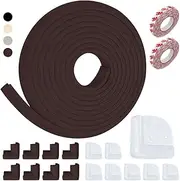 19PCS Baby Proofing Edge Protector(Roll*5m+8 Foam Corner Guards+8 Clear Corner Protectors) Furniture Corner & Edge Safety Bumpers Baby Proofing Kit for Furniture (Brown)